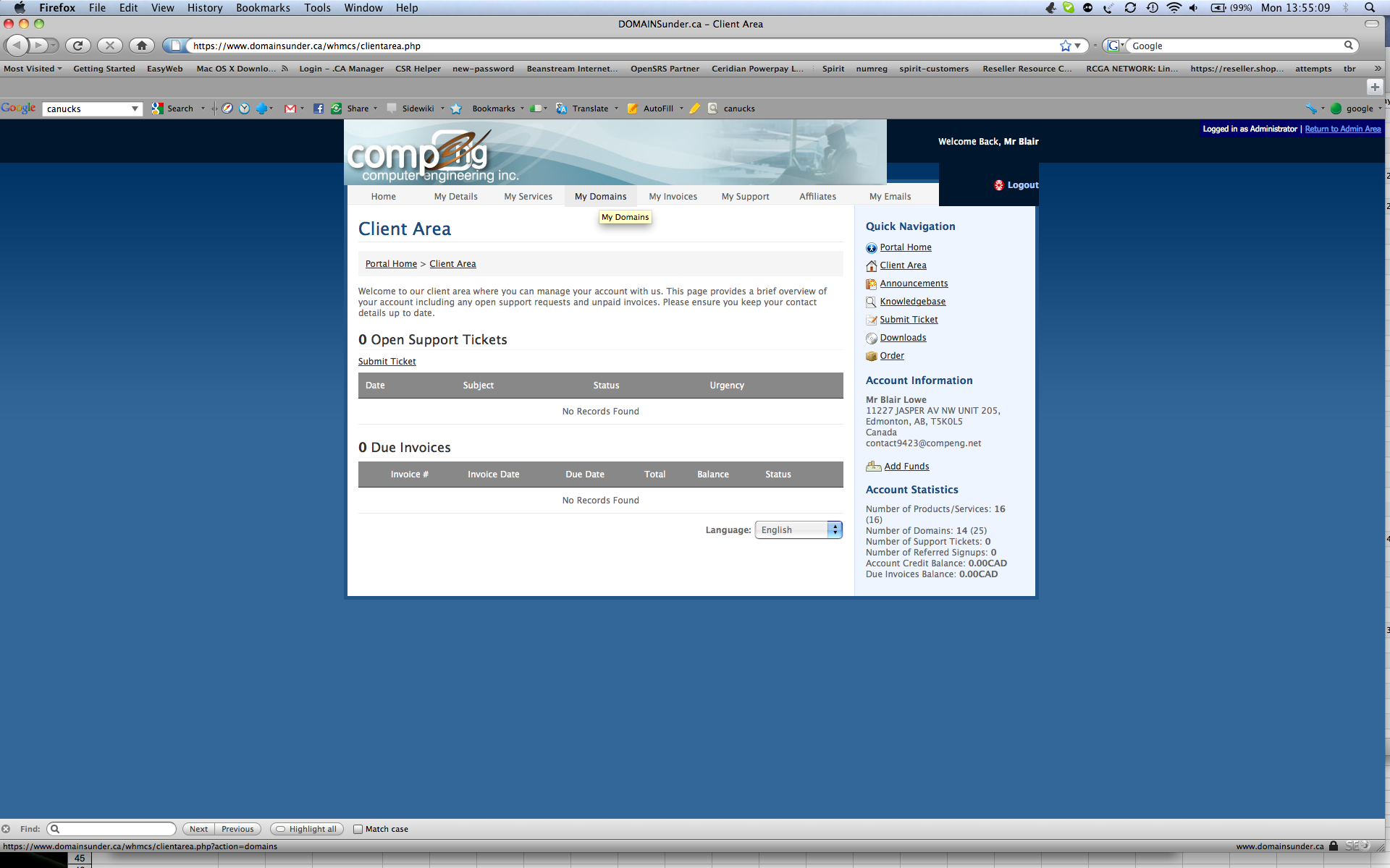 client-area Client Area for domain names
